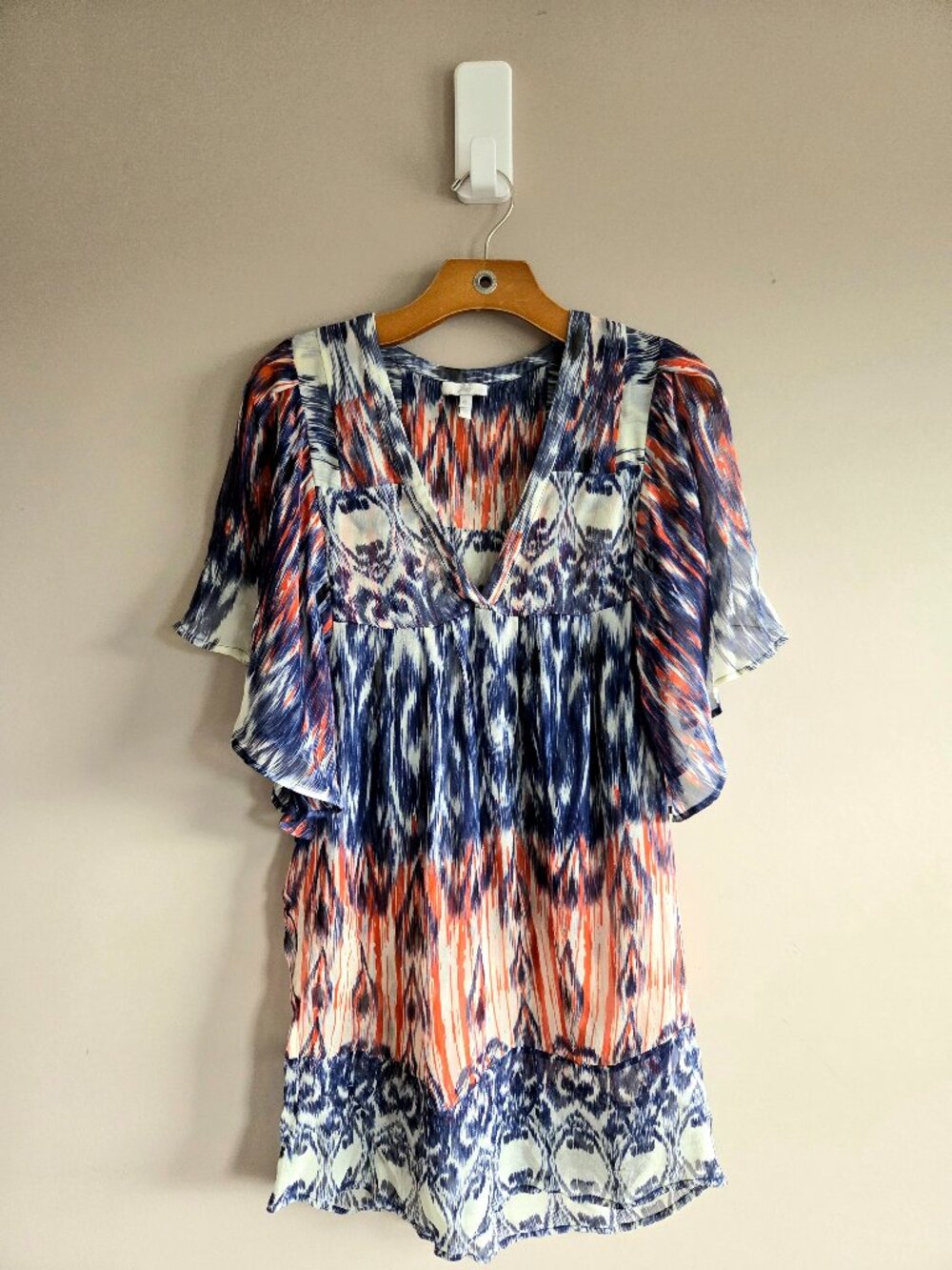 Joie Ikat 100% Silk Flutter Sheer Tunic Top